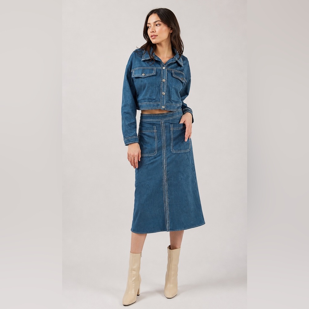 En Saison Robin Midi Skirt faux suede